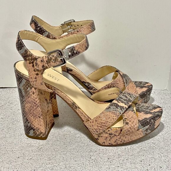 Nine West Funkyo Shoes US 8.5M Faux Lizard Platform High Heel Strappy Sandals - Picture 6 of 12